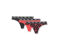 HUGO Women's 3-pack Repeat Logo Cotton Stretch Thongs, Black/Hearts/Candy Red, XS