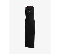 Hugo Womens Black Brand-embroidered Sleeveless Stretch-jersey Midi Dress S