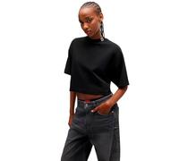 HUGO Cotton-jersey relaxed-fit cropped T-shirt with stacked logo - Style Damelody, 50520187 Black L