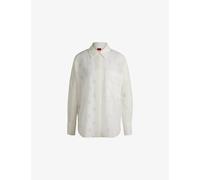 Hugo Womens Hugo Brand-Devoré Oversized-Fit Woven Shirt Natural 16