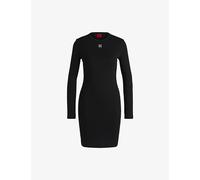 Hugo Womens Hugo Brand-Embroidered Slim-Fit Stretch Cotton-Blend Mini Dress Black XS