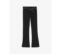 Hugo Womens Hugo Chain-Embellished Flared-Leg Jersey Trousers Black L