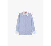 Hugo Womens Hugo Oversized-Fit Stacked-Logo Cotton-Poplin Blouse Open Miscellaneous 6