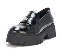 HUGO Women's Kris Chunky Platform Leather Loafer, Black Currant, 6 UK