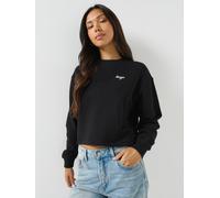 HUGO Women's Relaxed Fit Script Logo Cotton Sweatshirt, Black, Size L, Women Black