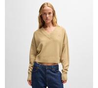 Hugo Womens Sester_B Relaxed-Fit Cropped Sweater in Beige Viscose - Size X-Large