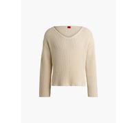 Hugo Womens Tural V-neck Relaxed-fit Cotton-blend Jumper S