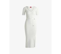 Hugo Womens Tural V-neck Slim-fit Ribbed Knitted Midi Dress L