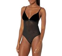 HUGO Women's Velvet Bodysuit with Mesh Detail Shapewear, Stormy Black, S