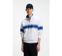 HUGO Zip-neck cotton sweatshirt with printed stripes - Style Demsizip, 50563798 White / Blue XL