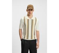 HUGO Zip-neck knit polo sweater with vertical stripes - Style Sholpon, 50510922 Natural M