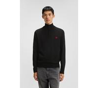 HUGO Zip-neck sweater in cotton with red logo label - Style San Quintus-C, 50474164 Black XXL
