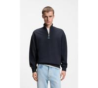 HUGO Zip-neck sweatshirt in cotton terry with logo patch - Style Neeler, 50522367 Dark Blue XXL