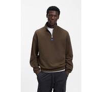 HUGO Zip-neck sweatshirt in cotton terry with logo patch - Style Neeler, 50522367 Dark Brown L