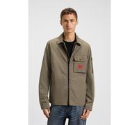 HUGO Zip-up cotton-blend canvas overshirt with logo label - Style Emmond, 50482701 Grey M