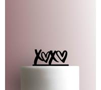 Hugs and Kisses Hearts - Acrylic Cake Topper 6 Inch Width/Brown