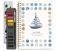 Hugs Garden Watercolor Workbook, Hugsgarden Water Color Books, Beginner-Friendly Watercolor Workbook, Dispersed WatercolorWorkbook, Easy Nature Scenes Paint Set (Seaside)