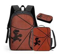 HUGS IDEA 3 Piece Kids Backpack Set Dino Basketball Design 17 Inch Primary School Bag with Insulated Lunch Tote Pencil Case Lightweight Waterproof for Boys Age 5-11 Back to School