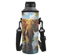 HUGS IDEA 3D Elephant Water Bottle Carrier with Strap Cool Water Bottle Sleeve for Outdoor Sports Dustproof Waterbottle Holders for Gym Hiking Camping Machine Washable