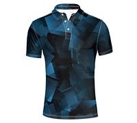 HUGS IDEA Abstract Art Men's Pique Sport Shirst Summer Short Sleeve Classic Button Down Sportshirt