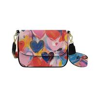 HUGS IDEA Abstract Heart Shoulder Bag for Women Vintage Cross Body Purse Leather Crossbody Handbag Artistic Satchel Purse for Lady Daily Use Lightweight Travel Pouch