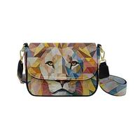 HUGS IDEA Abstract Lion Crossbody Purse for Women Trendy Satchel Purse for Work Leather Shoulder Bag with Wide Strap Vintage Cross Body Handbag for Lady Travel Wallet