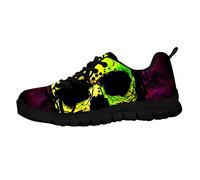 HUGS IDEA Abstract Skull Gothic Art Outdoor Walking Shoes, Novelty Skull Bone Running Training Jogging Loafers Sneaker Lace Up Gift for Women Girls