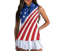 HUGS IDEA American Flag Print Women's Sleeveless Golf Tank Top Athletic Golf Moisture Wicking Sleeveless Quick Dry Athletic Shirts