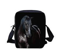 HUGS IDEA Animal Black Horse Print, Durable Zipper Messenger Bag for Women Men, Mini Crossbody Bag Satchel Shoulder Bag for Travel Shopping