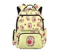 HUGS IDEA Apple Hedgehog Teen Girls Backpack Large Capacity Waterproof Bookbag Padded Straps Front Zipper Pocket Back to School Daily Use
