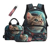 HUGS IDEA Astronaut Cat Backpack for Boys 8-10 Horse Boys Bookbag with Lunch Box Pencil Case Key Chain Large Capacity Kids School Bag Set of 4 Pcs Back to School Supplies