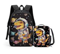 HUGS IDEA Astronaut Dino School Bag Rucksack for Boys 2 Piece Set with Insulated Lunch Bag Hardwearing Water Repellent Primary Years Ages 4-11 Back to School