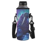 HUGS IDEA Aurora Walrus Water Bottle Carrier with Strap Cool Water Bottle Holder for Kids Dustproof Waterbottle Sleeve for Hiking Cycling Walking Outdoor Travel