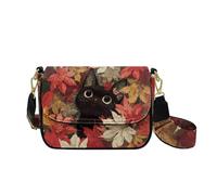 HUGS IDEA Autumn Leaf Women's Hobo Handbag Black Cat Trendy Leather Crossbody Purse Fashion Shoulder Bag for Lady with Multiple Pockets Travel Work Fall Gifts for Wife