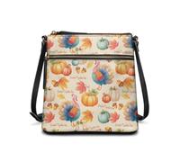 HUGS IDEA Autumn Turkey Crossbody Purse for Women Pumpkin Shoulder Bag for Holiday Party Leather Gothic Sling Bags for Travel Work Thanksgiving Gift