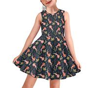 HUGS IDEA Axolotl Leaf Sleeveless Tank Dress for Toddler Kid Girls, High Waisted A-Line Skater Dress Crewneck Tank Dress Play Dress