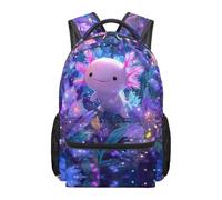 HUGS IDEA Axolotl Print Backpack for Girls Lightweight School Bag with Front Pocket 17 Inch Multi-Compartment Rucksack for Kids Teens Waterproof Bookbag for Elementary