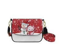HUGS IDEA Axolotl Snowman Crossbody Purse for Women Leather Crossbody Bags with Guitar Strap Christmas Shoulder Handbag with Zipper Inner Pocket Travel Wallet