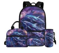 HUGS IDEA Backpack for Girls Cute Backpack and Luncbox for Kids School Bags for Girls 4-6 6-8 8-10 10-12, Galaxy Dolphin, One Size, Rucksack Backpacks