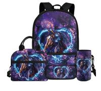 HUGS IDEA Backpack for Girls Cute Backpack and Luncbox for Kids School Bags for Girls 4-6 6-8 8-10 10-12, Heart Horse, One Size, Rucksack Backpacks