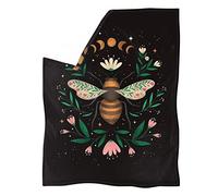 HUGS IDEA Bee Blanket Flannel Throw for Yoga Meditation Picnic Soft Warm Bed Sheet Sofa Armchair Throw, Starry Night Moon Flower Bee Design Funny Blankets-L
