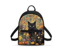 HUGS IDEA Black Cat Backpack for Women Cell Phone Backpack for Travel Cat Print Mini Handbag for Teen Girls Travel Shoulder Bags Casual Daypack Lightweight Zipper Back Pack