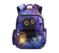 HUGS IDEA Black Cat Girls Backpack Waterproof School Bookbag Lightweight Front Pocket Padded Straps Ages 8-10 Back to School Preschool