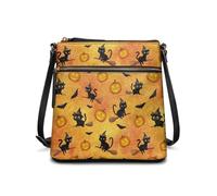 HUGS IDEA Black Cat Hobo Bag for Women Halloween Pumpkin Crossbody Purse for Holiday Party Shoulder Handbag with Zipper Pocket Ideal Select for Halloween