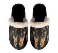 HUGS IDEA Black Dachshund Dog Womens Slippers Memory Foam Fluffy Slip-on House Shoes with Anti-Skid Rubber Sole Plush Soft Indoor Outdoor Warm Slippers