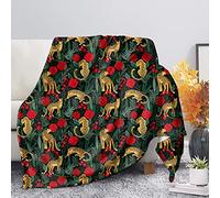 HUGS IDEA Blanket Birthday Gift Jungle Leopard Print Vintage Red Rose Forest Cheetah, All Seasons Blankets Throws Tropical Plant Bedroom Living Room Nap Shawl-S