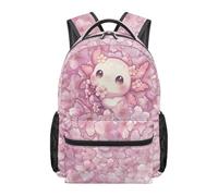 HUGS IDEA Blossom Axolotl School Backpack for Girls Large Capacity Multi Compartment Lightweight 17 Inch Stylish Bookbag for Kids Preschool Kindergarten Travel