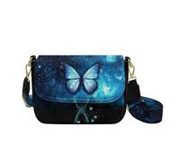 HUGS IDEA Blue Butterfly Women's Hobo Handbag Genuine Leather Crossbody Purse with Guitar Strap Vintage Shoulder Bag for Lady Trendy Travel Work Gifts for Wife Sister