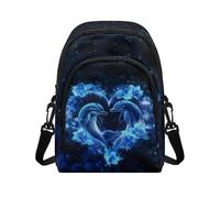 HUGS IDEA Blue Dolphin Satchel Bag for Women Lightweight Crossbody Bag with Adjustable Strap Ocean Theme Cell Phone Purse for Lady Double Layer Purses and Handbags