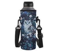 HUGS IDEA Blue Owl Water Bottle Carrier Bag Floral Water Bottle Holder for Bike with Strap Portable Waterbottle Sleeve Universal Fit for 750ml Sports Bottles